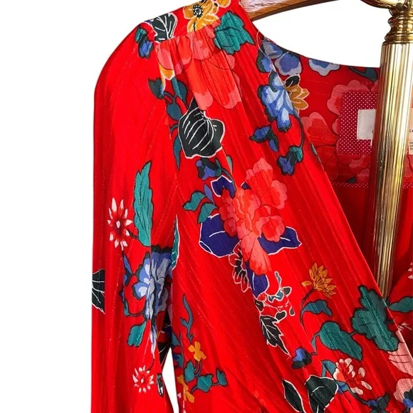 Anthropologie Red Floral Boswell Midi Dress 8